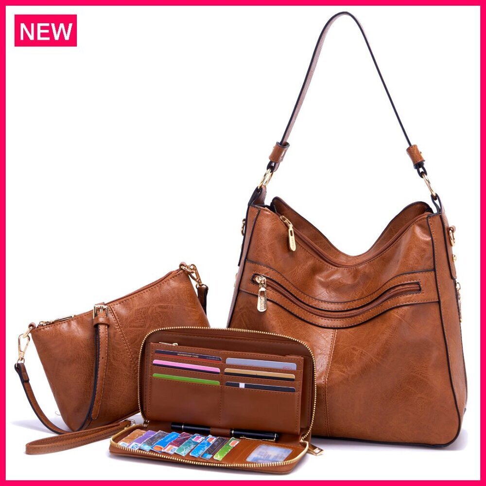 Large Vegan Leather Tote Crossbody Bag Set with Wallet